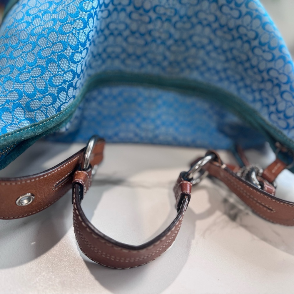 Coach Blue Signature Suede Hobo Bag #1461 - Picture 4 of 10
